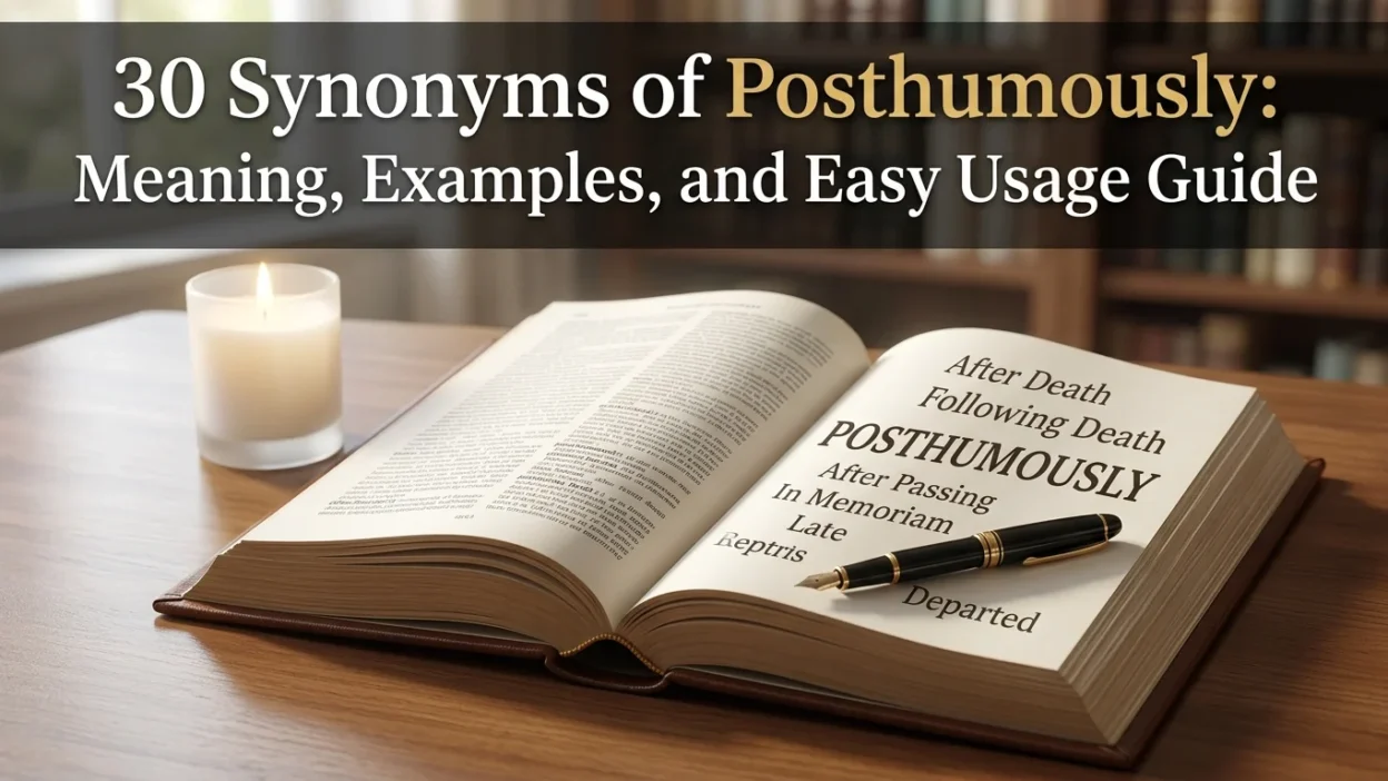 Synonyms of Posthumously